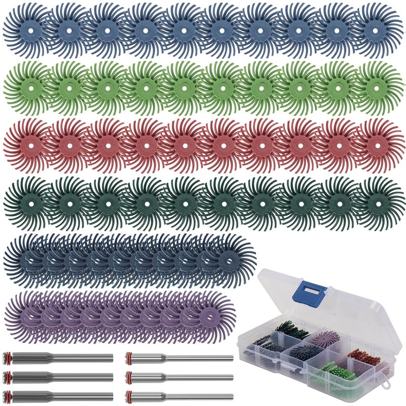 Baisiky 66Pcs 1 Inch Radial Bristle Disc Kit with 1/8" Shank for Rotary Tools,Detail Abrasive Brush for Jewelry Wood Metal Polishing, Bristle Wheel with Grit 80-1000 - Image 1
